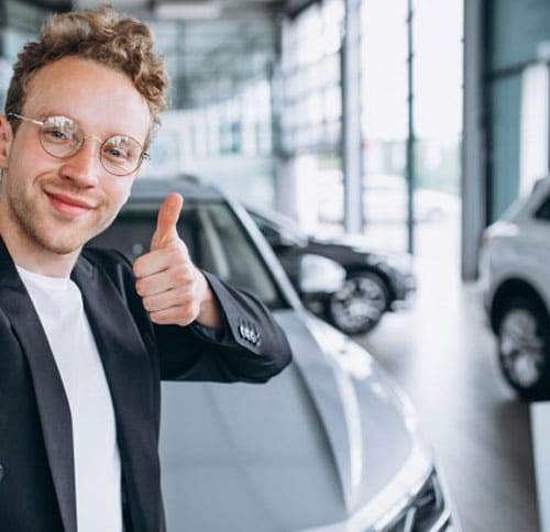 happy customer using car dealership texting service
