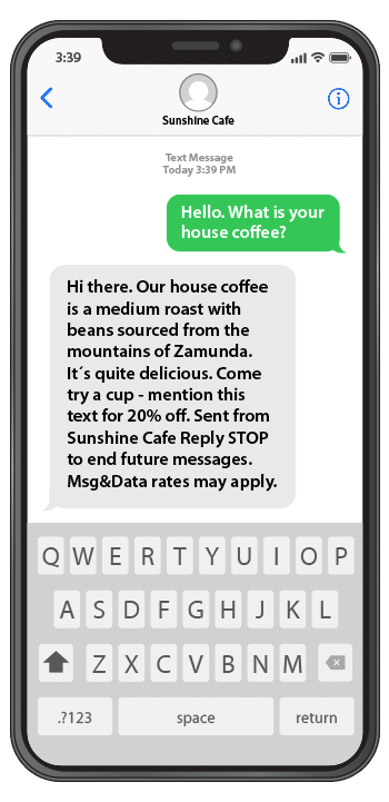 cafe using getLoui AI text messaging with customer